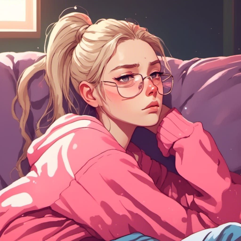 Tired Blonde Woman Resting on Couch