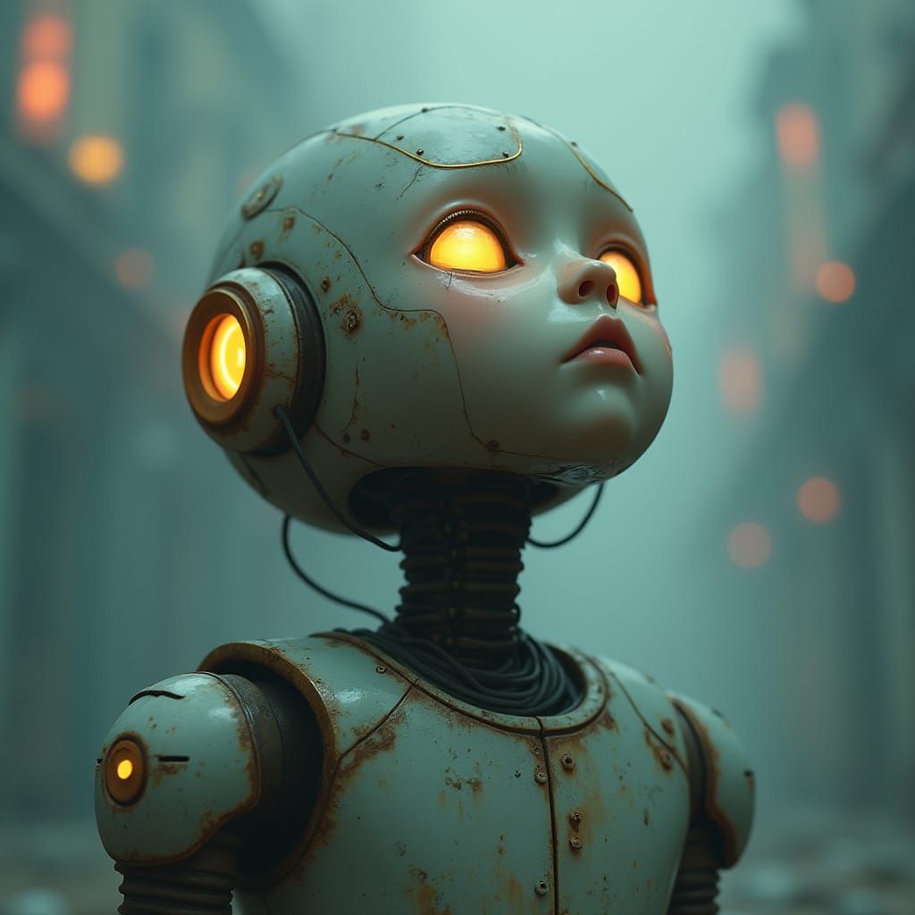 Robot Contemplates Existence in a Haunting, Ethereal Landsca...
