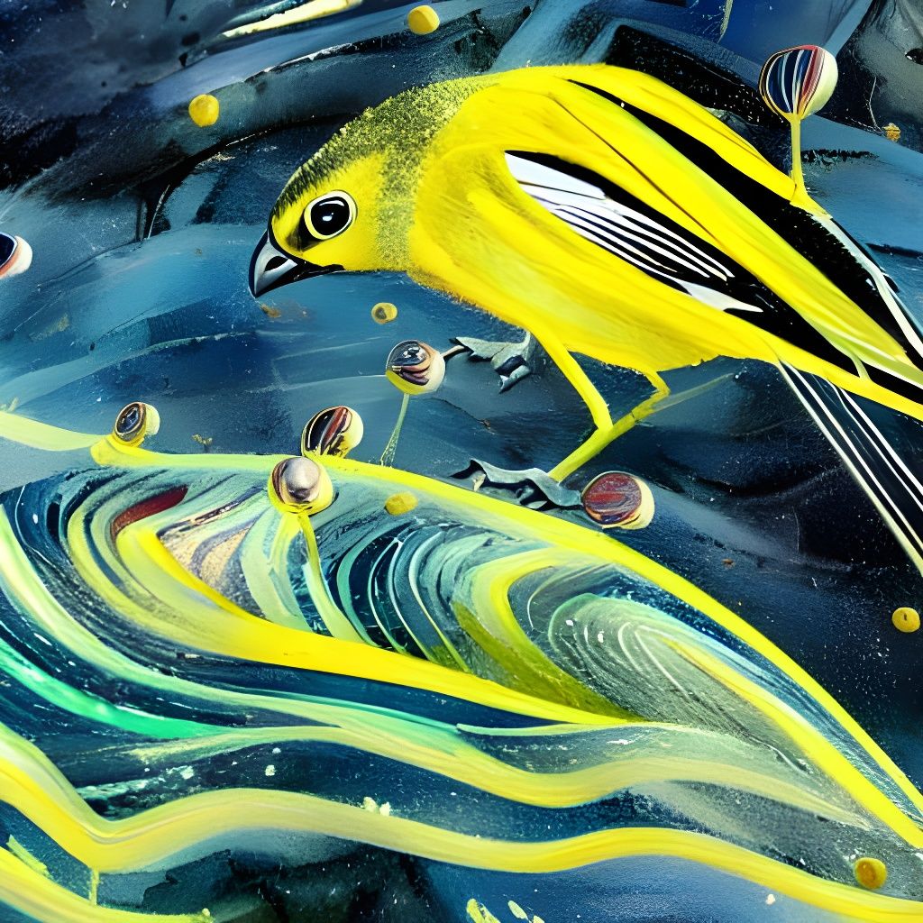 Canary's Flight: Gouache Oil Painting Illustration