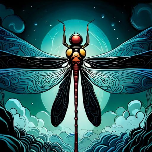 Realistic Dragonfly Comic Book Art in Deep Color