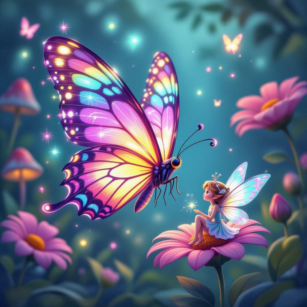 Whimsical Butterfly Fluttering in a Magical Garden