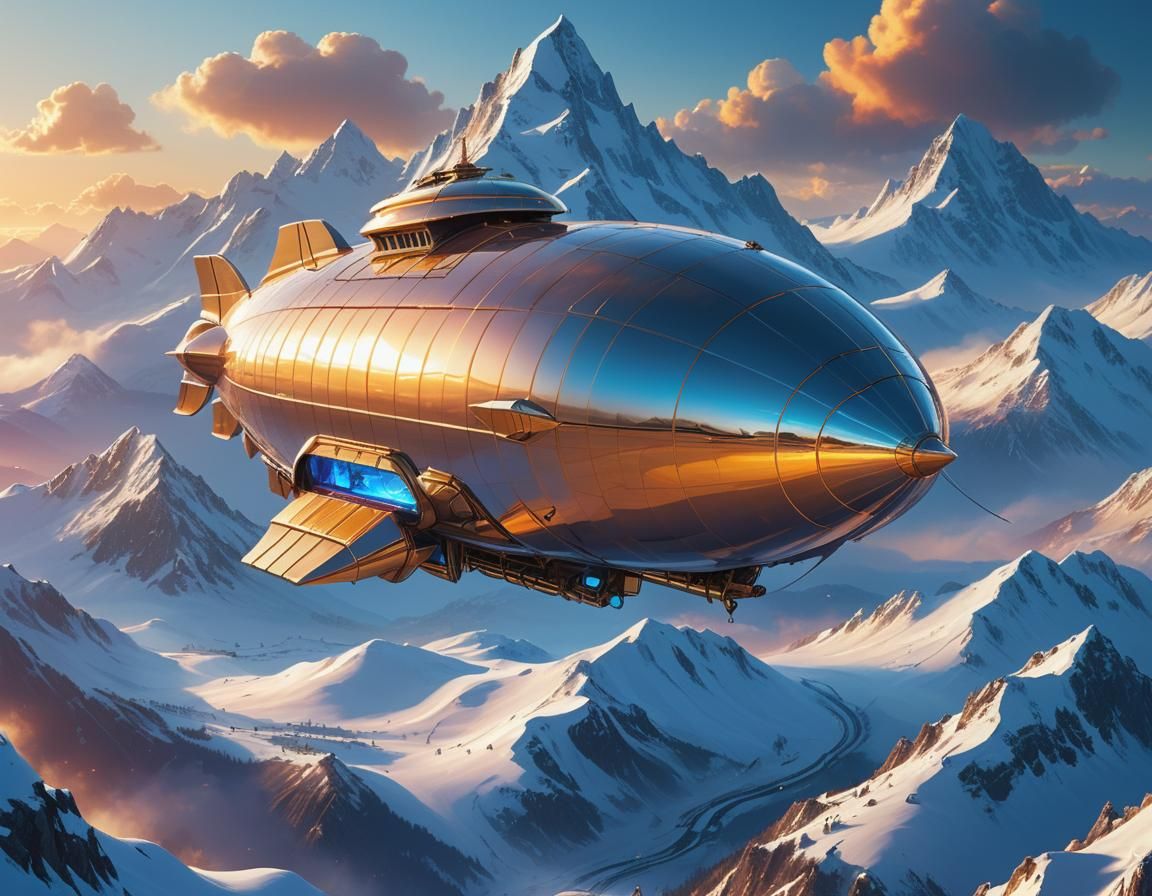 Futuristic Airship Over Mount Etna: Digital Concept Art