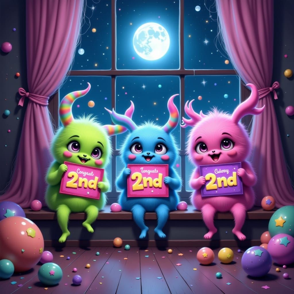 Playful Monsters Celebrate with Starry Night View