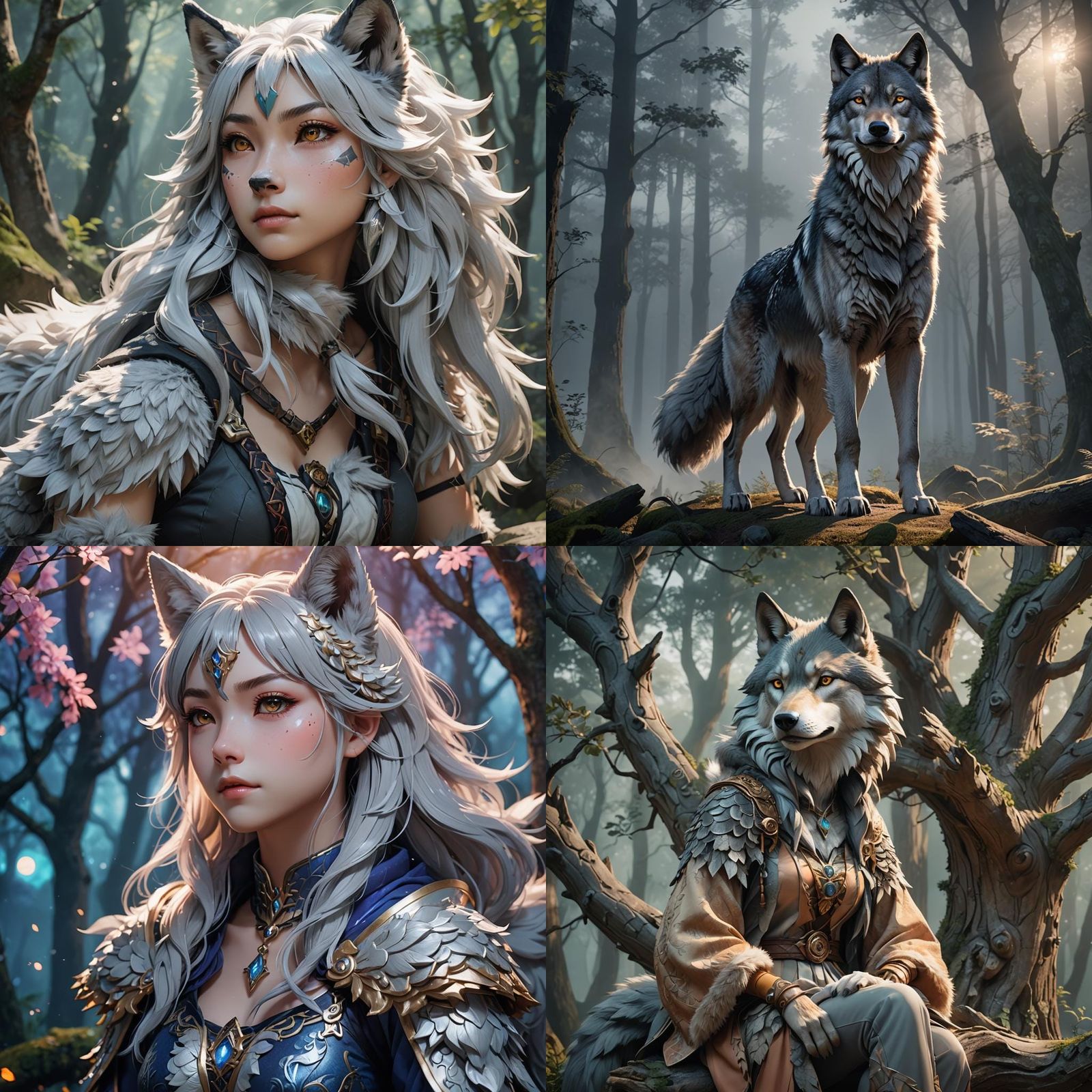 Detailed 3D Anime Human-Wolf Hybrid Concept Art
