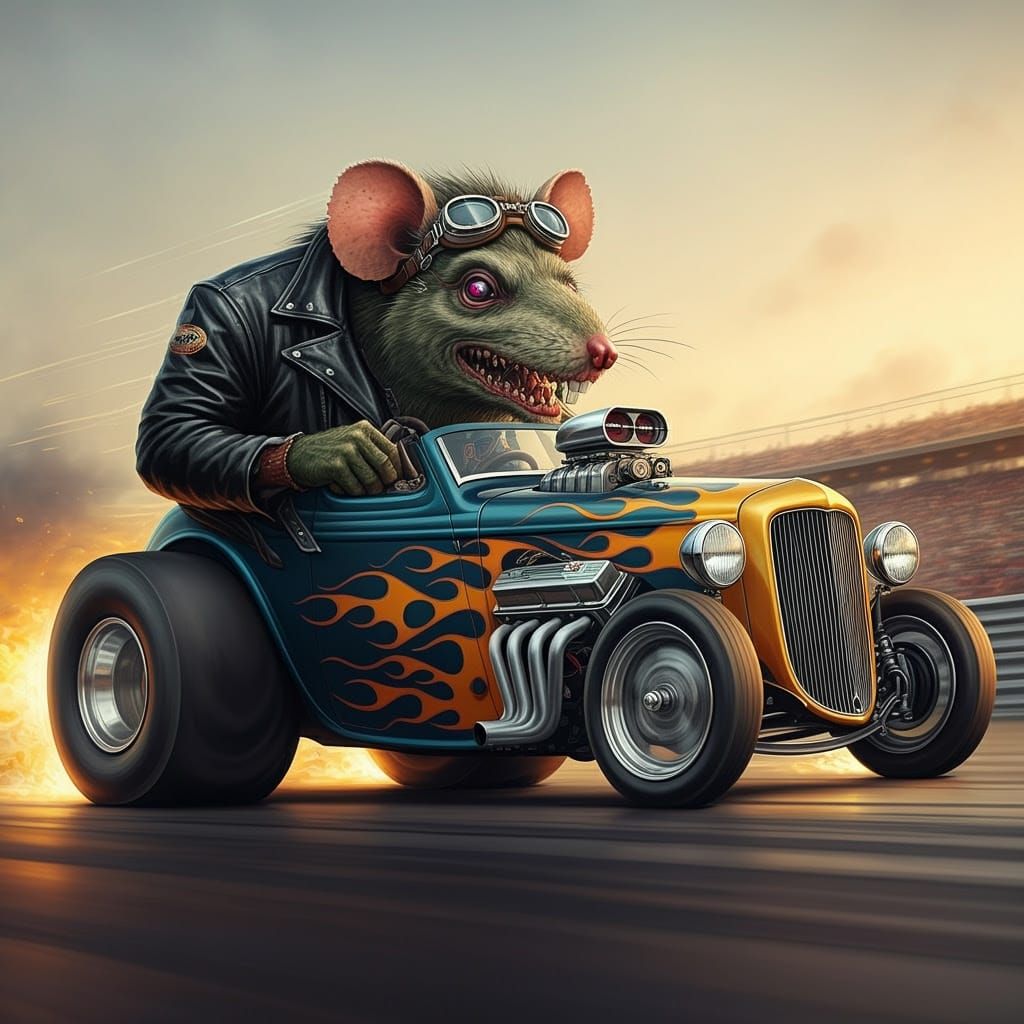 Grotesque Ratfink Monster Tears Up Racetrack