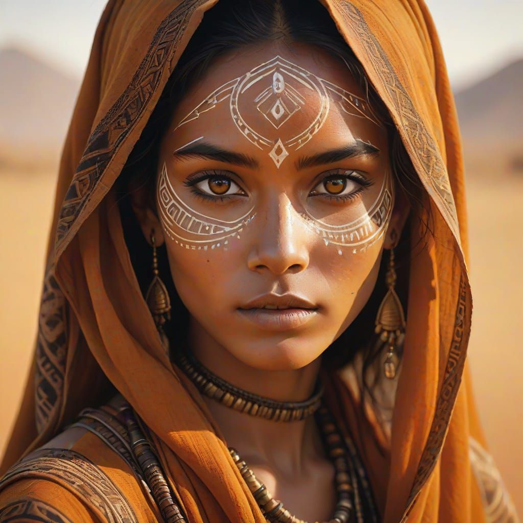 Tribal Woman Portrait with Mystique and Strength