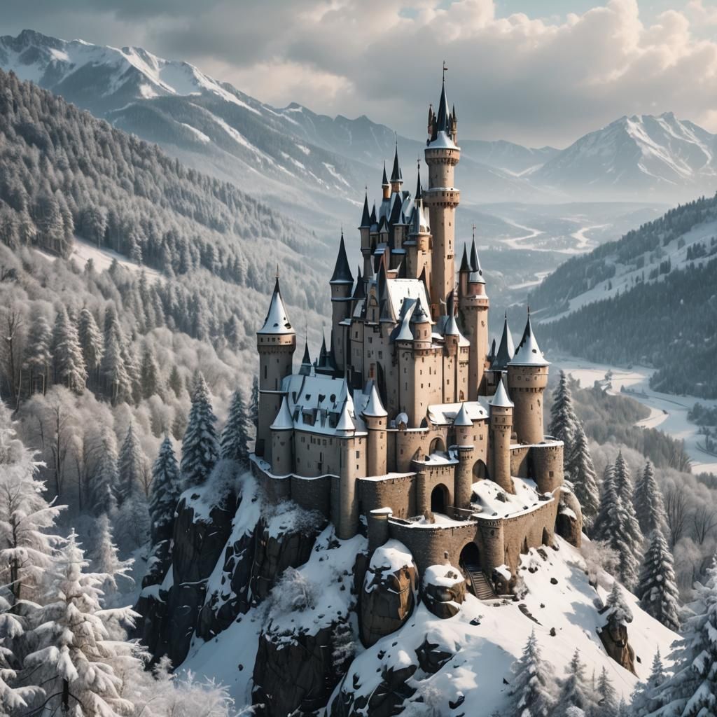Fantasy Castle in Winter Wonderland