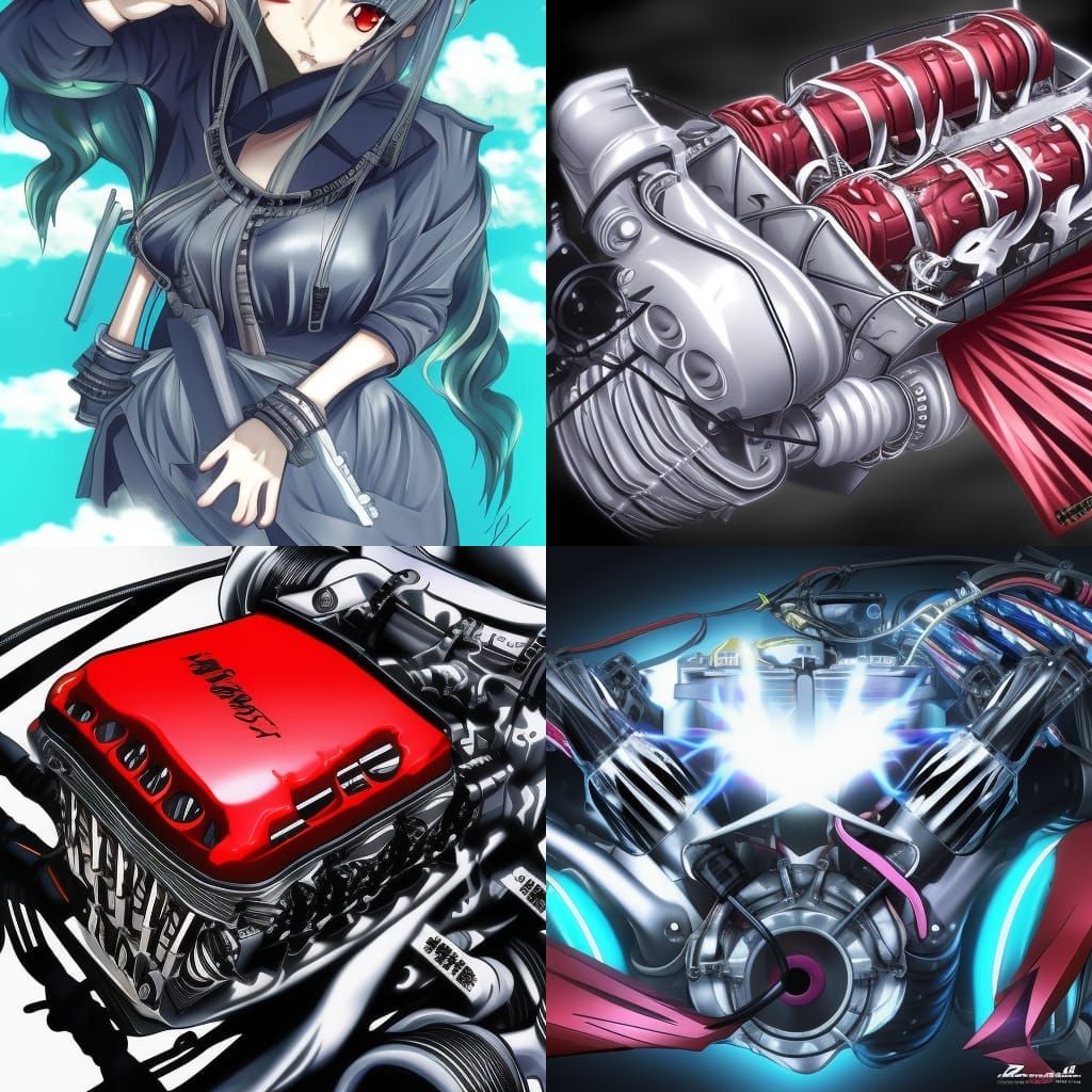 Supercharged V8 Engine in Anime Style