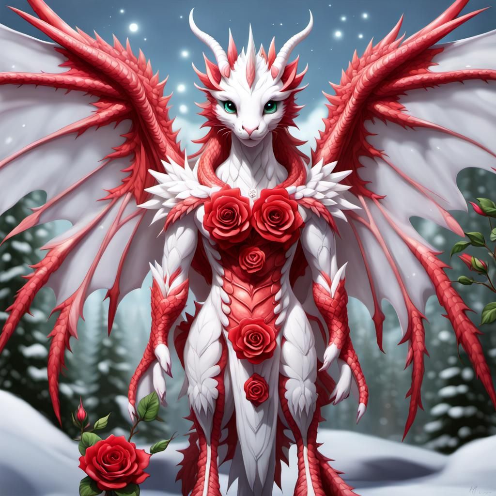 Whimsical Red Rose Solar Dragon Masterpiece