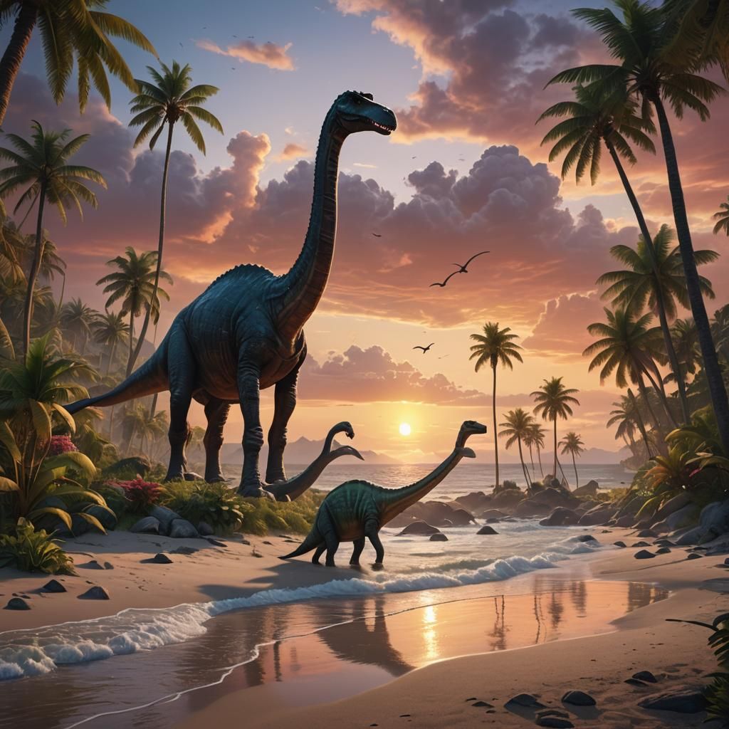 Brachiosaurus Sunset Beach: Fantasy Concept Art