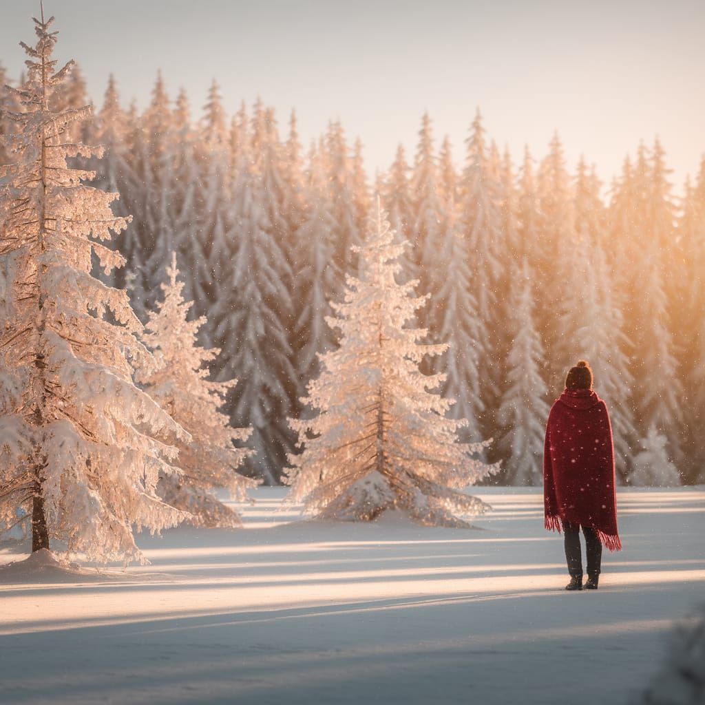 Golden Sunset Over a Snowy Winter Forest