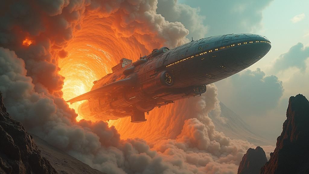 Colossal Starship Launches in Surreal Sci-Fi Art