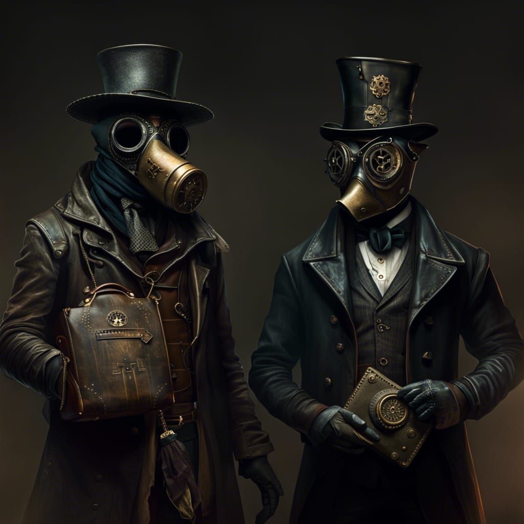 Plague Doctors in Ornate and Simple Attire