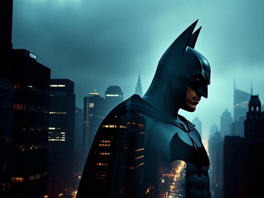 Batman Silhouette over Gritty Gotham in Urban Impressionism ...