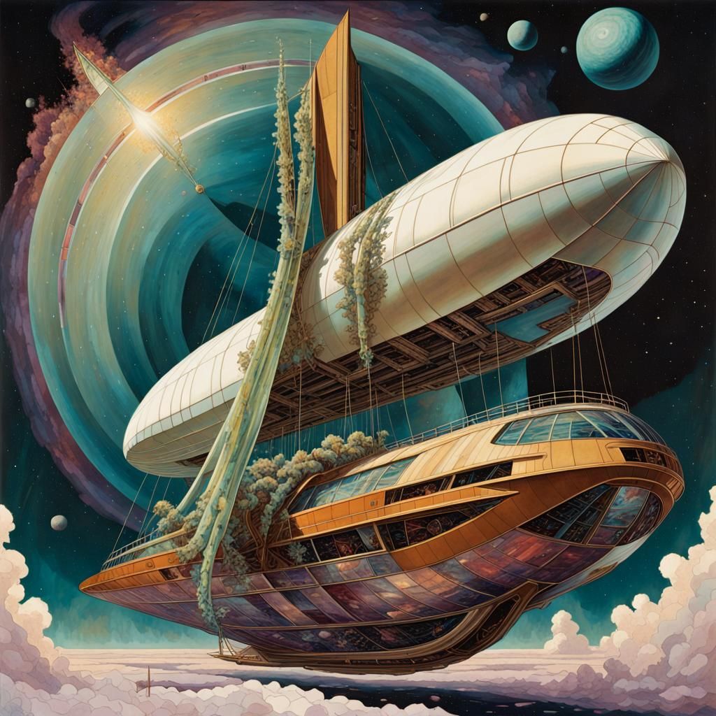 Geometric Bauhaus Spaceship Sailing Nebula