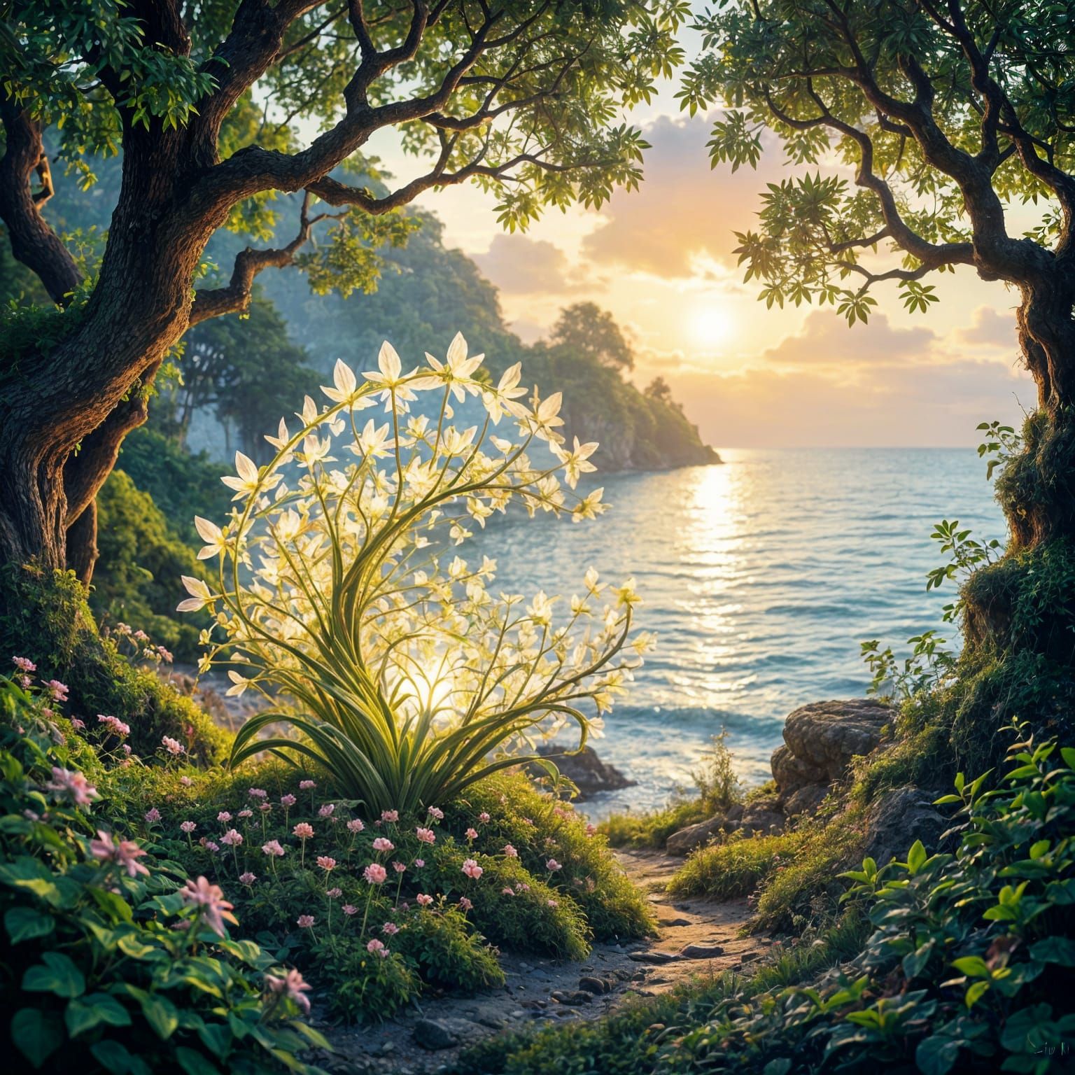 Magical Fairy Plant in Enchanted Forest by the Sea