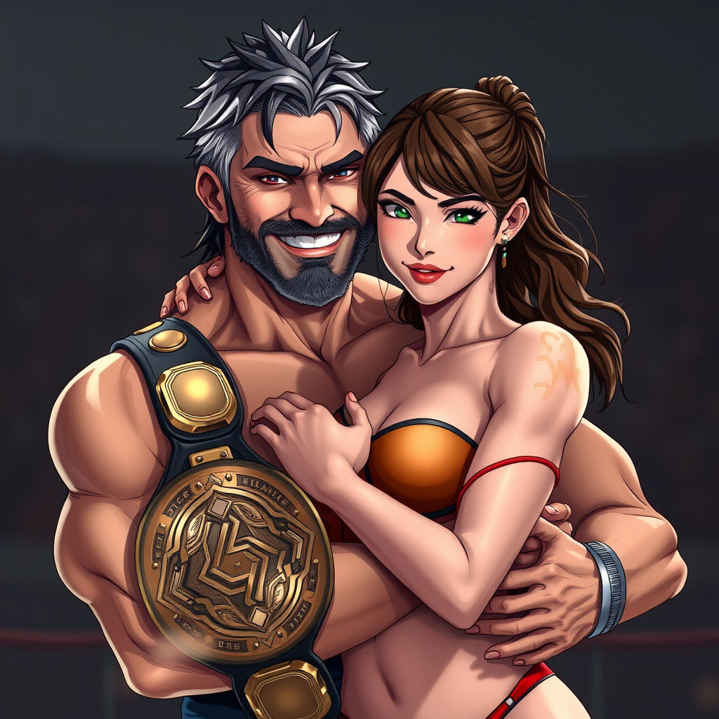 Wrestlers Embrace: Anime-Inspired 3D Concept Art