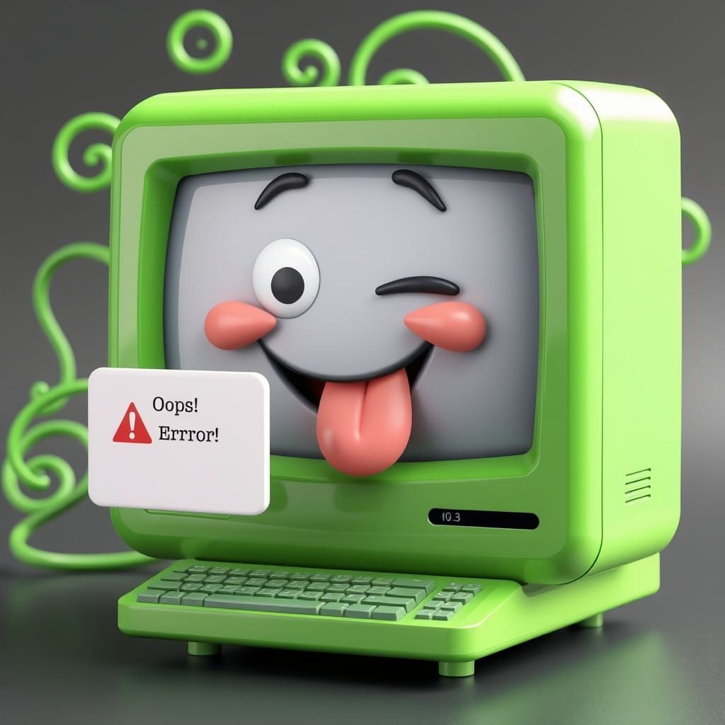 CGI Computer with a Silly Face in a 90s-Inspired Scene
