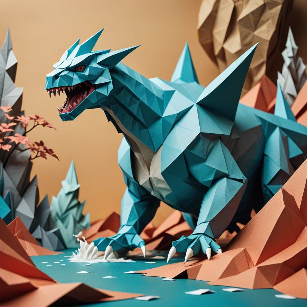 Origami Rock and Water Monsters Engage in Epic Mid-Air Battl...