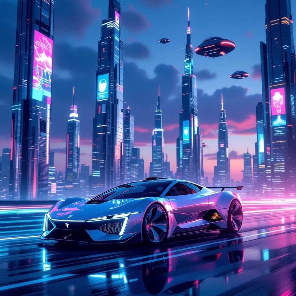 Futuristic Car in Neon Metropolis