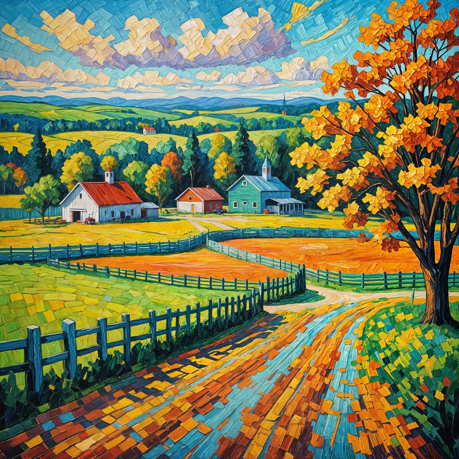 Foxcroft Fairgrounds: Neo-Impressionist Expressionist Oil Pa...