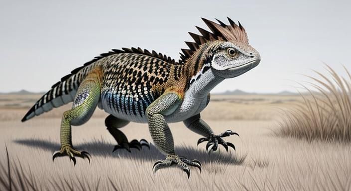 Realistic Feathered Lizard Running Through Tall Grass