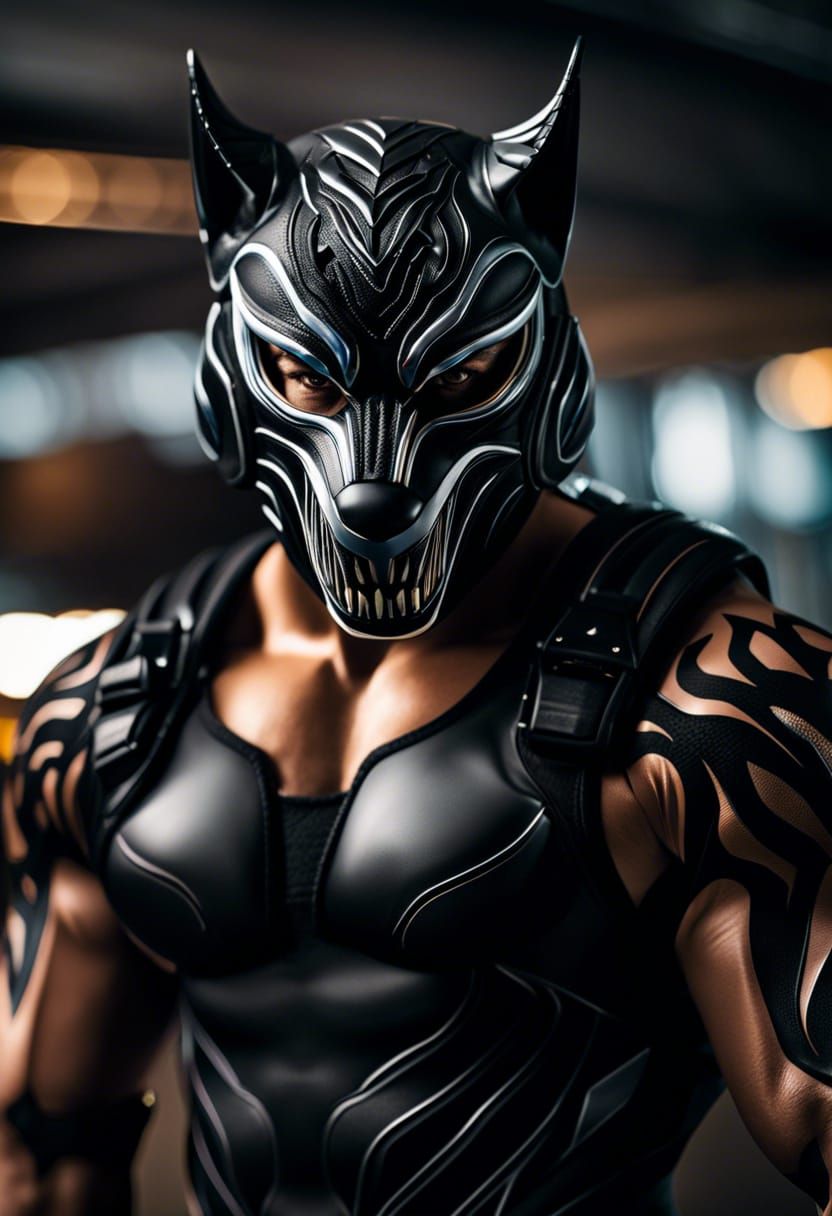 Muscular Wolf Wrestler in Symbiote Suit