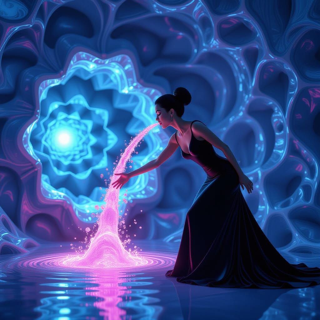 Woman Vomiting Fractals into Void: 3D Animation