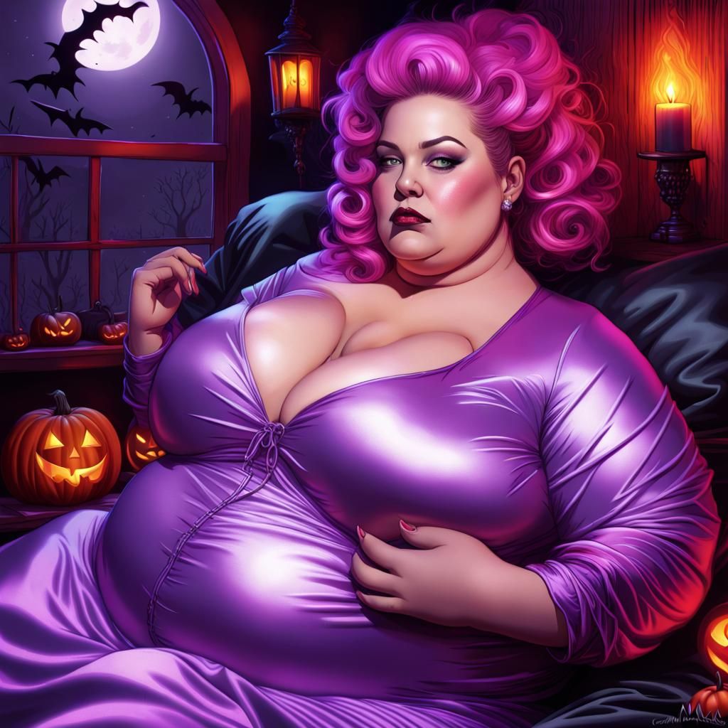Goth Witch at Halloween Sleepover, Photorealistic Comic Art