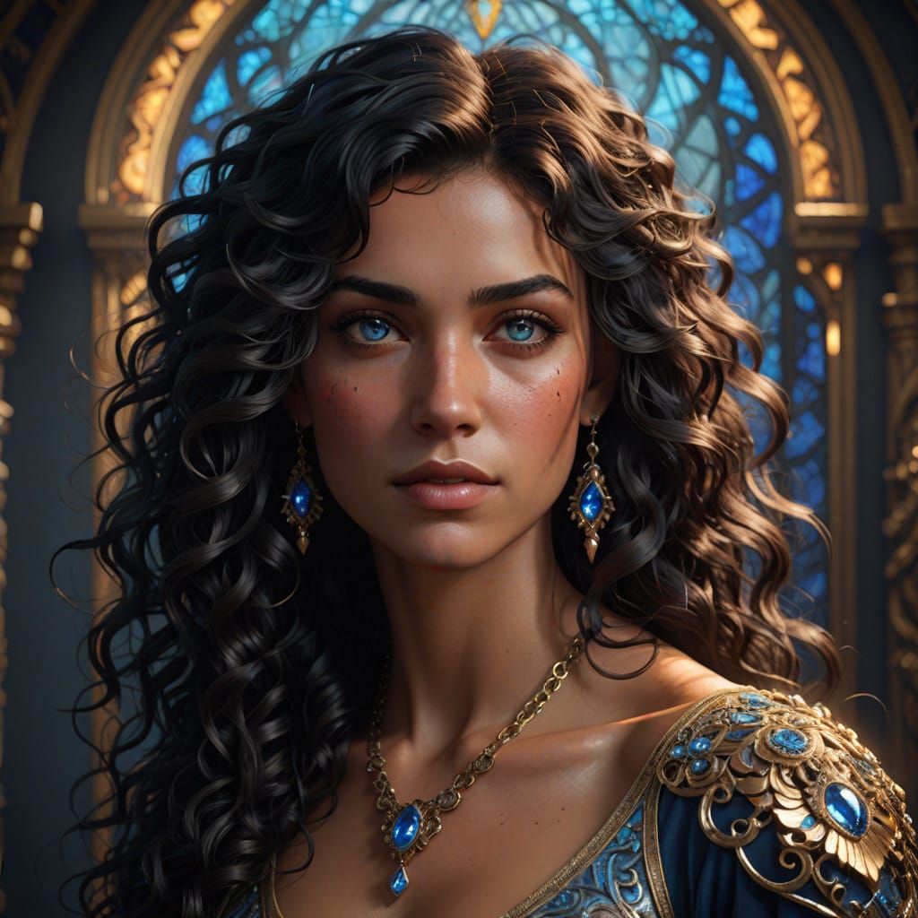 Elegant Regal Portrait in Vibrant Triadic Colors