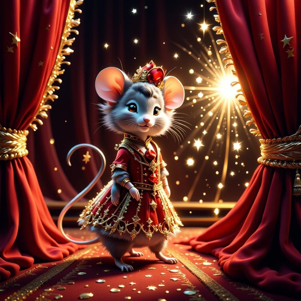 Mouse Peeking from Stage Curtain, Storybook Style