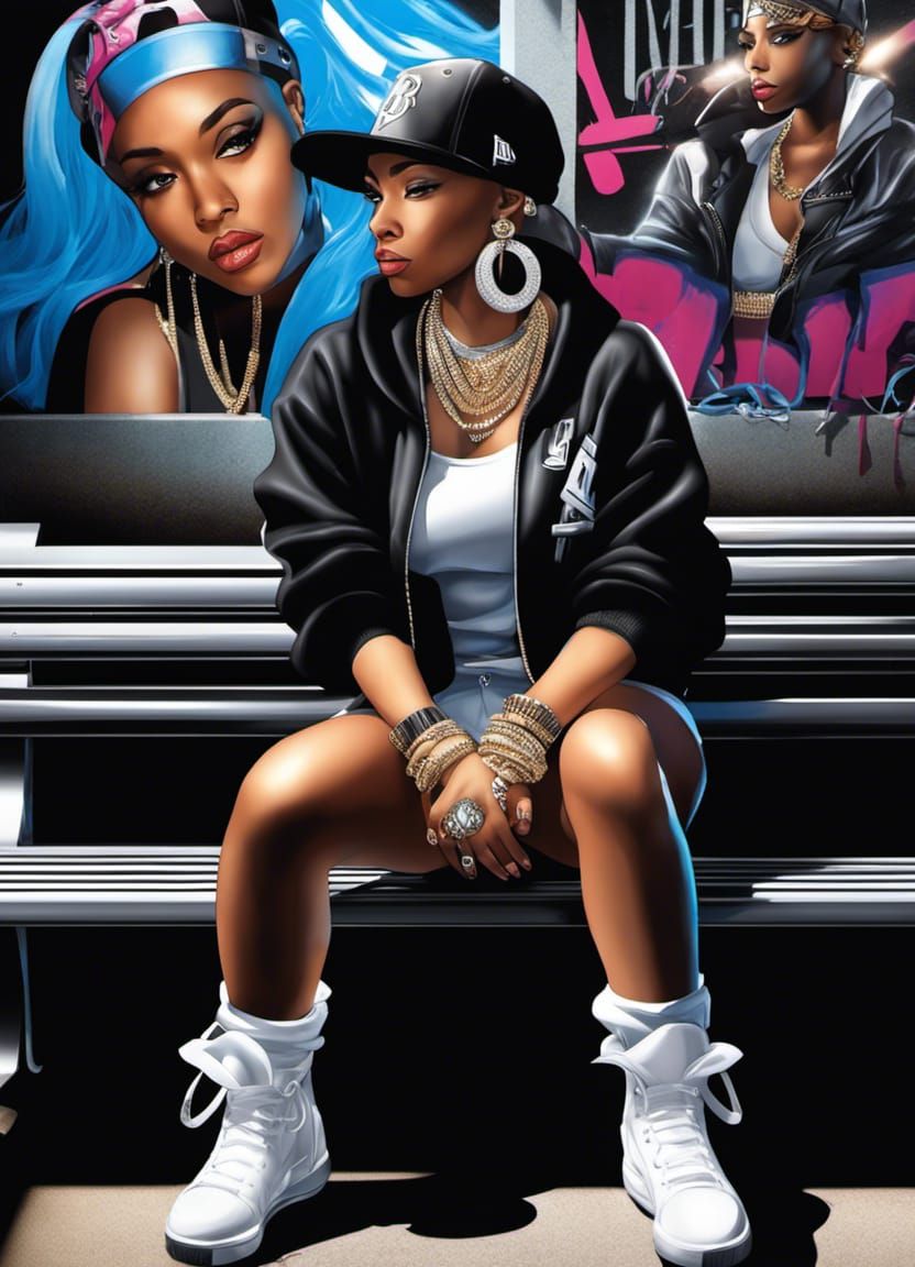 Female Rapper in Street Graffiti Digital Painting