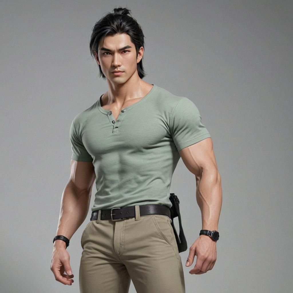 Attractive Mixed-Race Man in 3D Anime Style