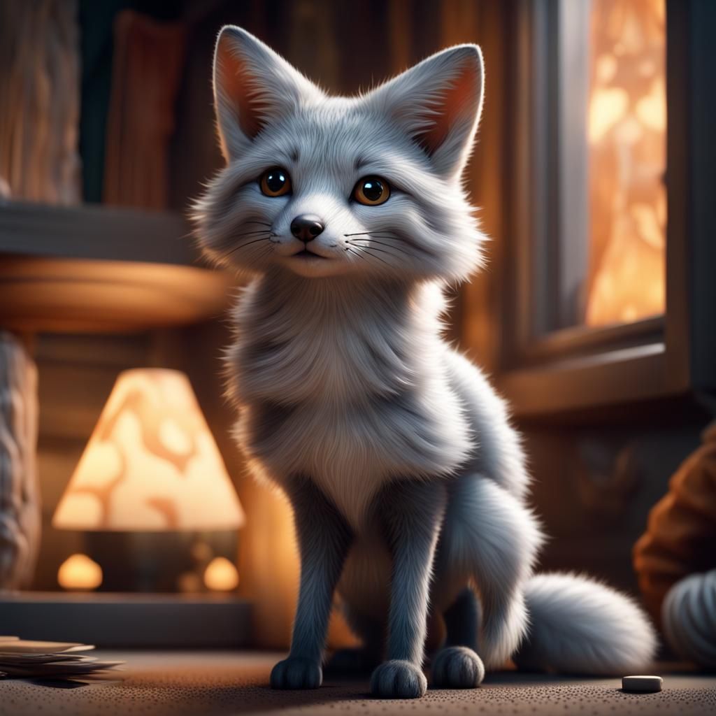 Adorable Light Gray Fox with Folded Ears