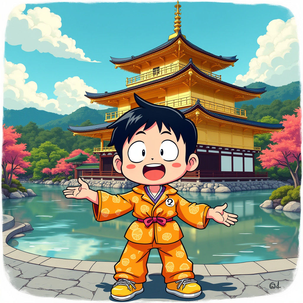 Dynamic Manga Animation of Host at Kinkaku-ji Temple