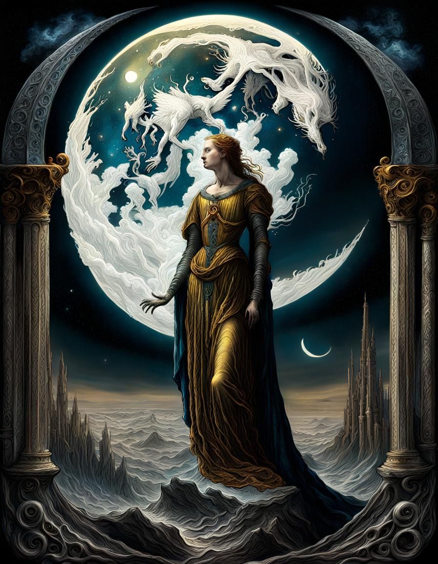 The Moon Tarot Card: Dreamlike Surreal Illustration