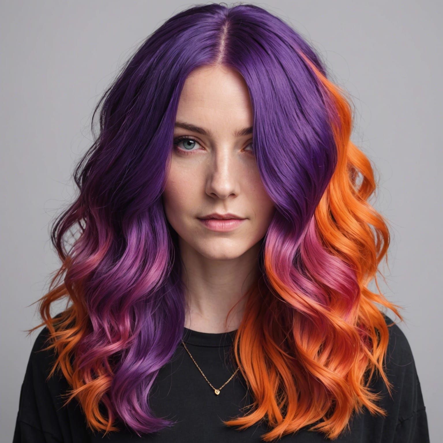 Woman with Vibrant Purple, Orange, and Pink Hair
