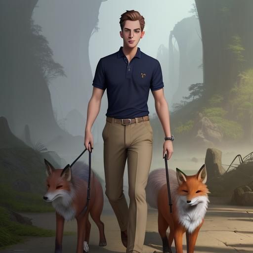 Preppy Fox in Polo Shirt: Detailed Matte Painting