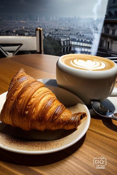 Paris Cafe: Coffee and Croissant Digital Painting