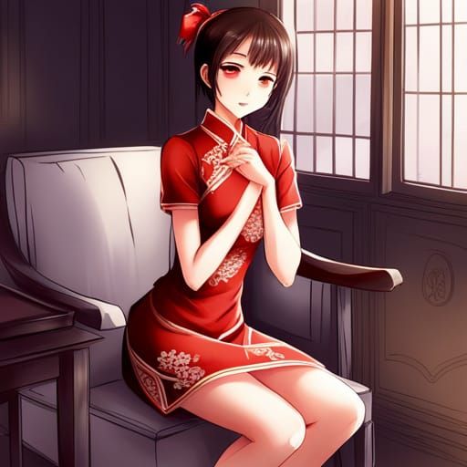 Girl in Qipao: Anime Style Digital Art