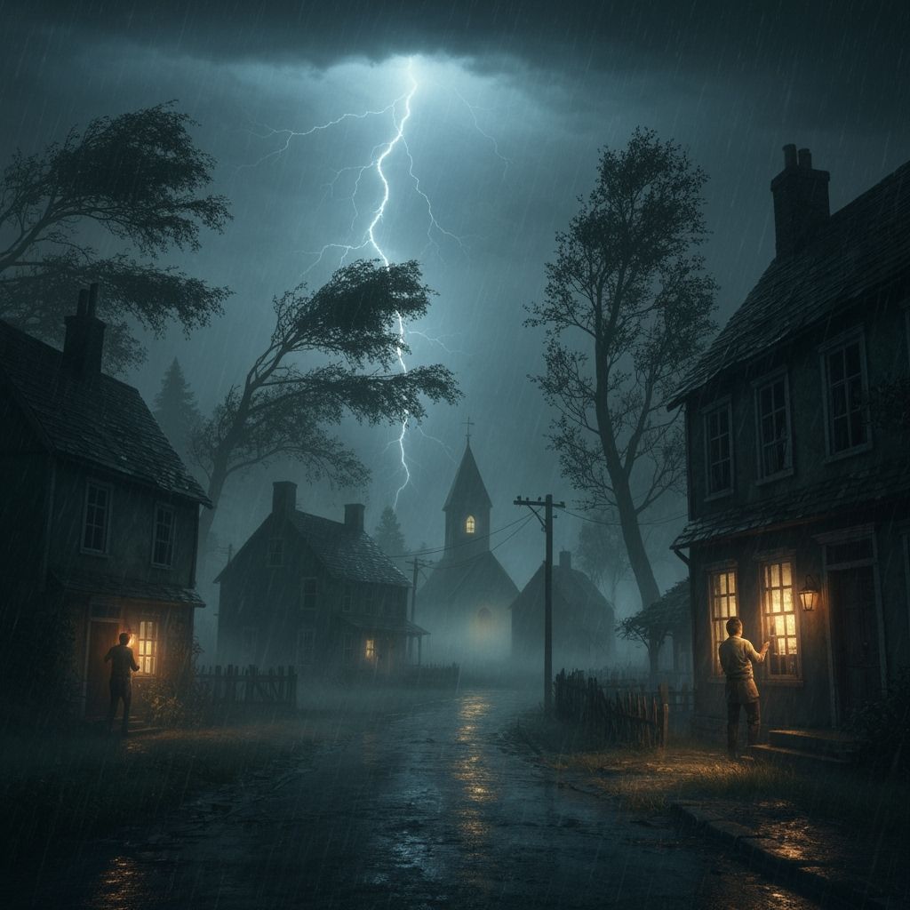 Eerie Abandoned Village at Night in Hyper-Realistic Style