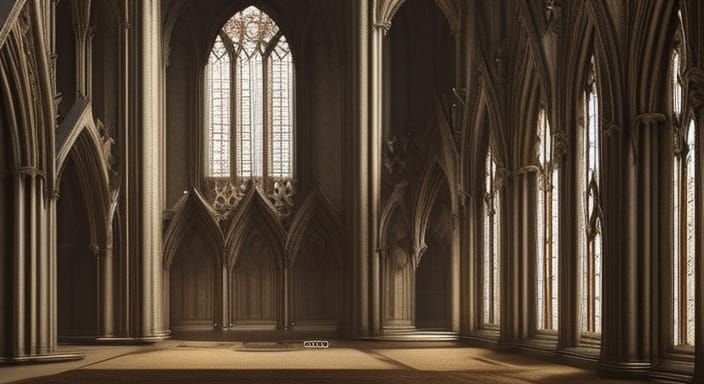 Grand Neo-Gothic Throne Room with Stained Glass