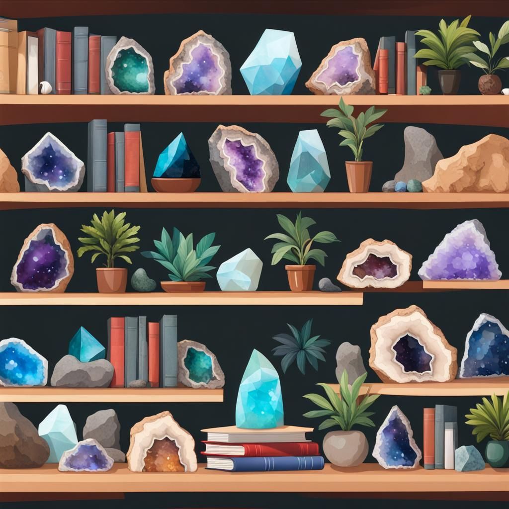 Gemstone and Geode Collection on Shelves
