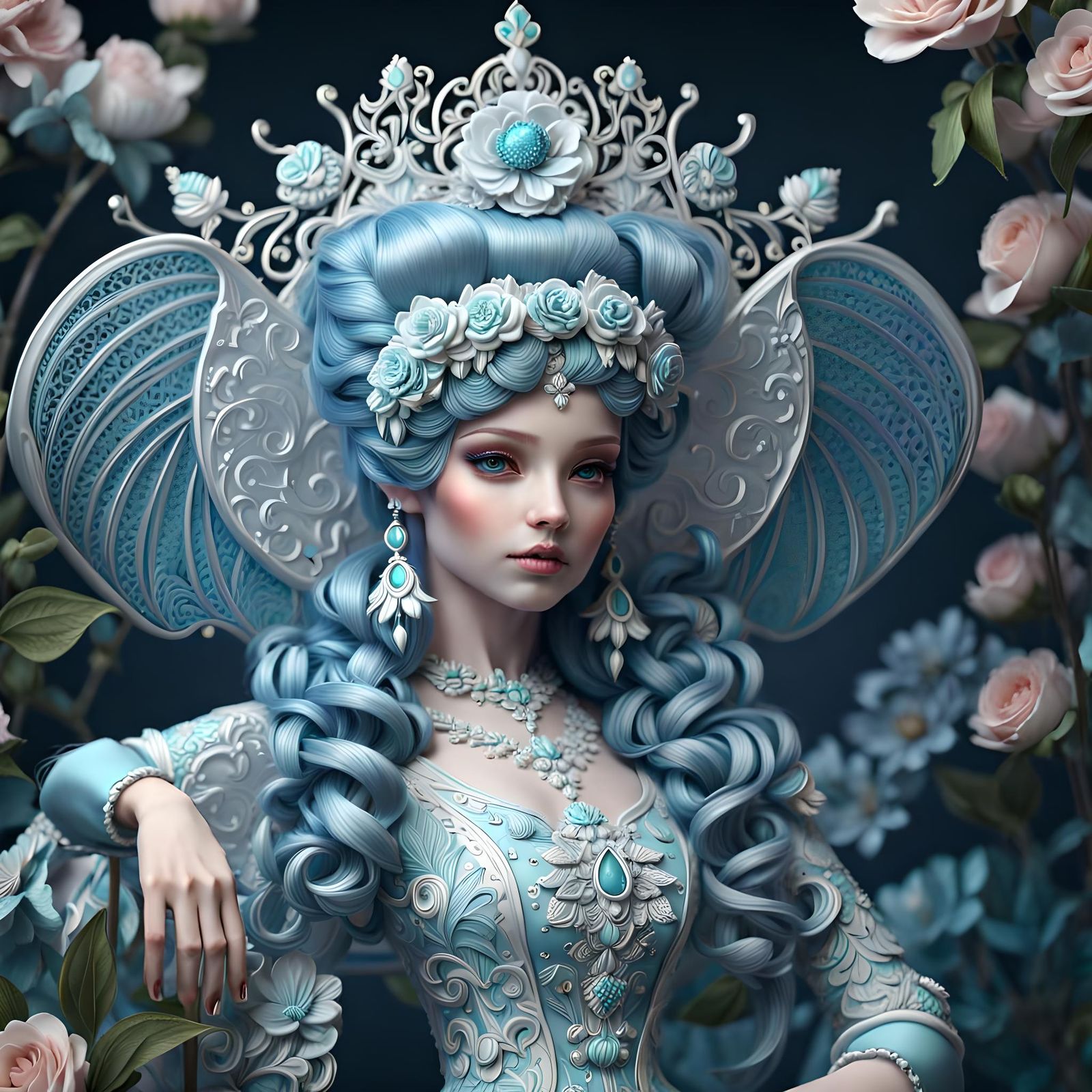 Enchanted Porcelain Doll in Art Nouveau Style