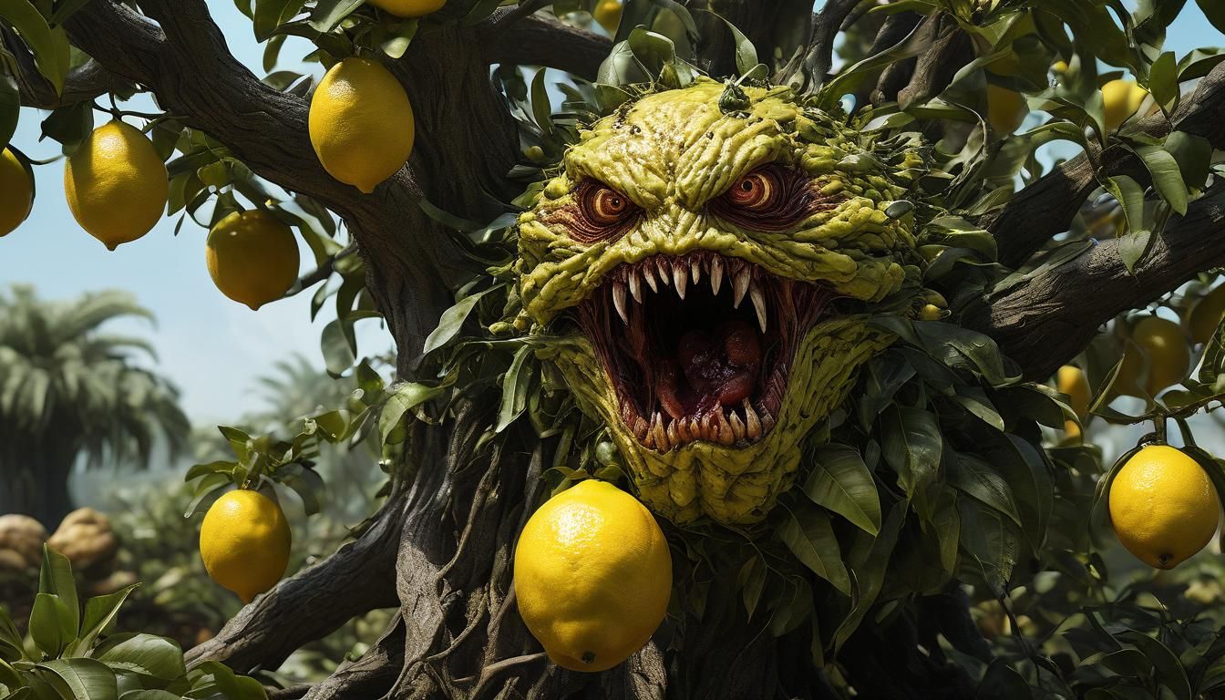 Hyperrealistic Mutant Lemon Tree Monster Portrait