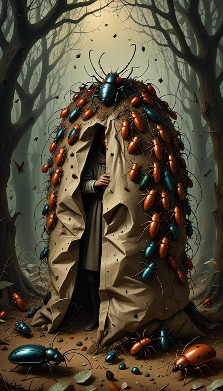 Surreal Insect Man in Forgotten Tomb Digital Painting