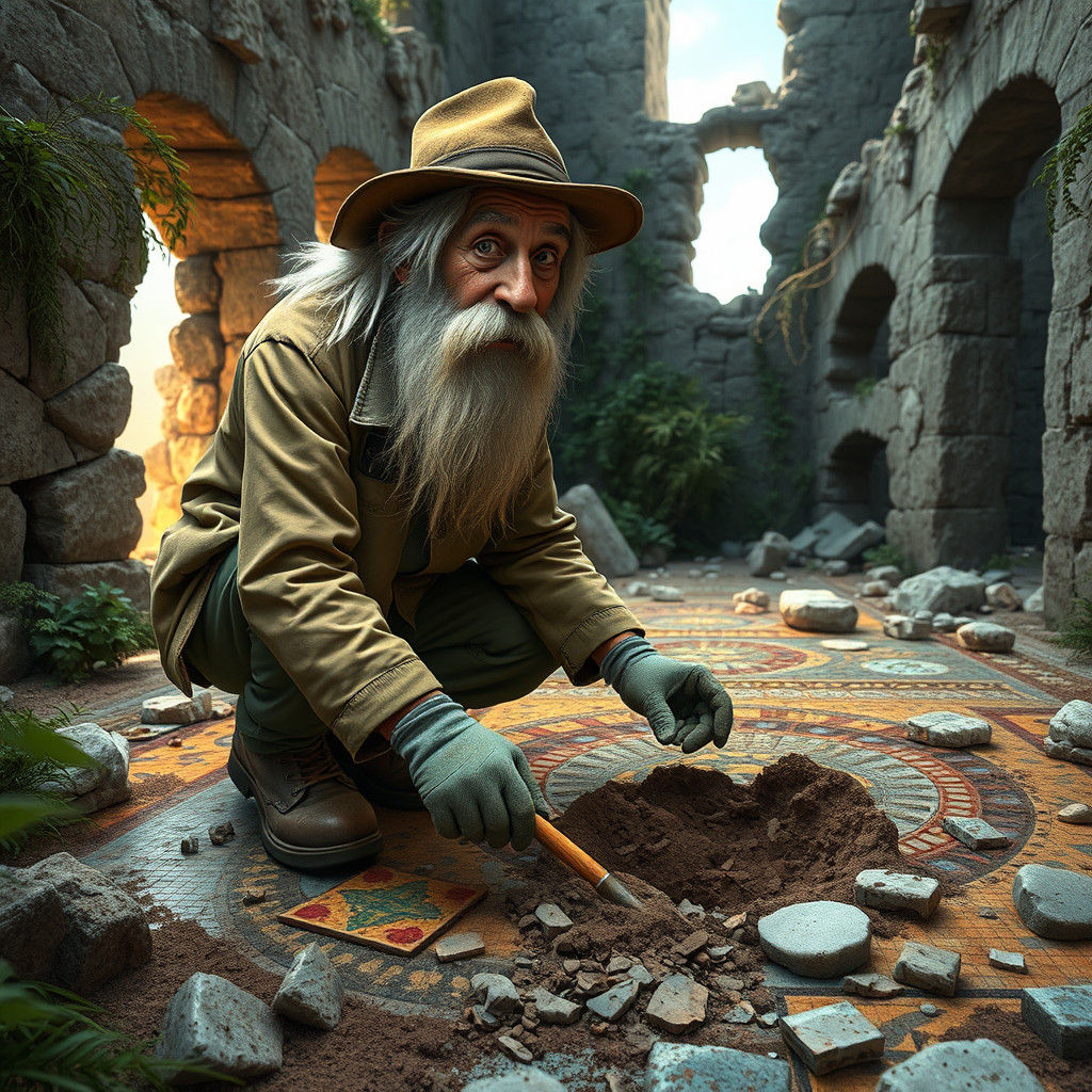 Archaeologist Unearths Mosaic in Pixar Style 3D Render