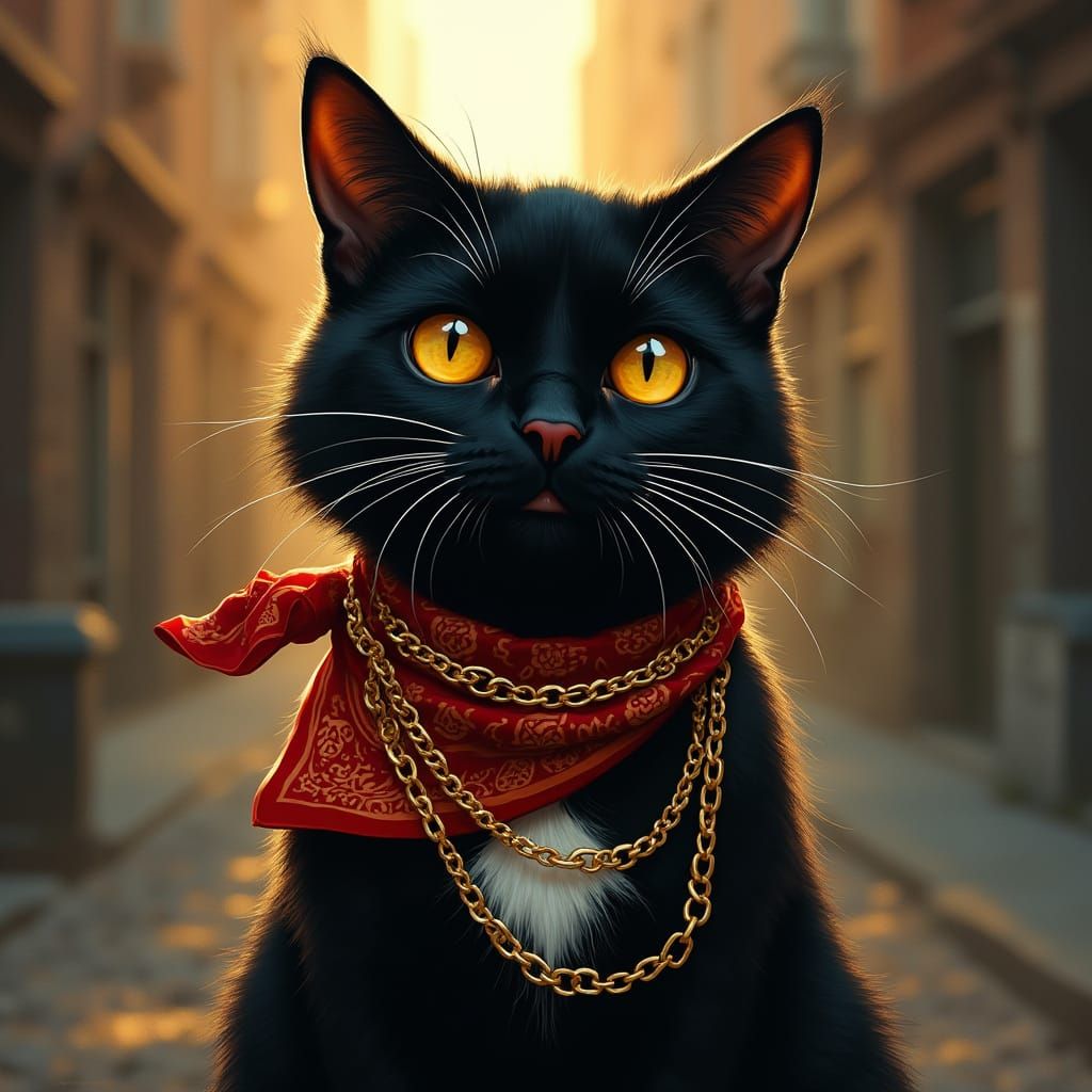 Cyberpunk Feline in Tupac-Inspired Regalia