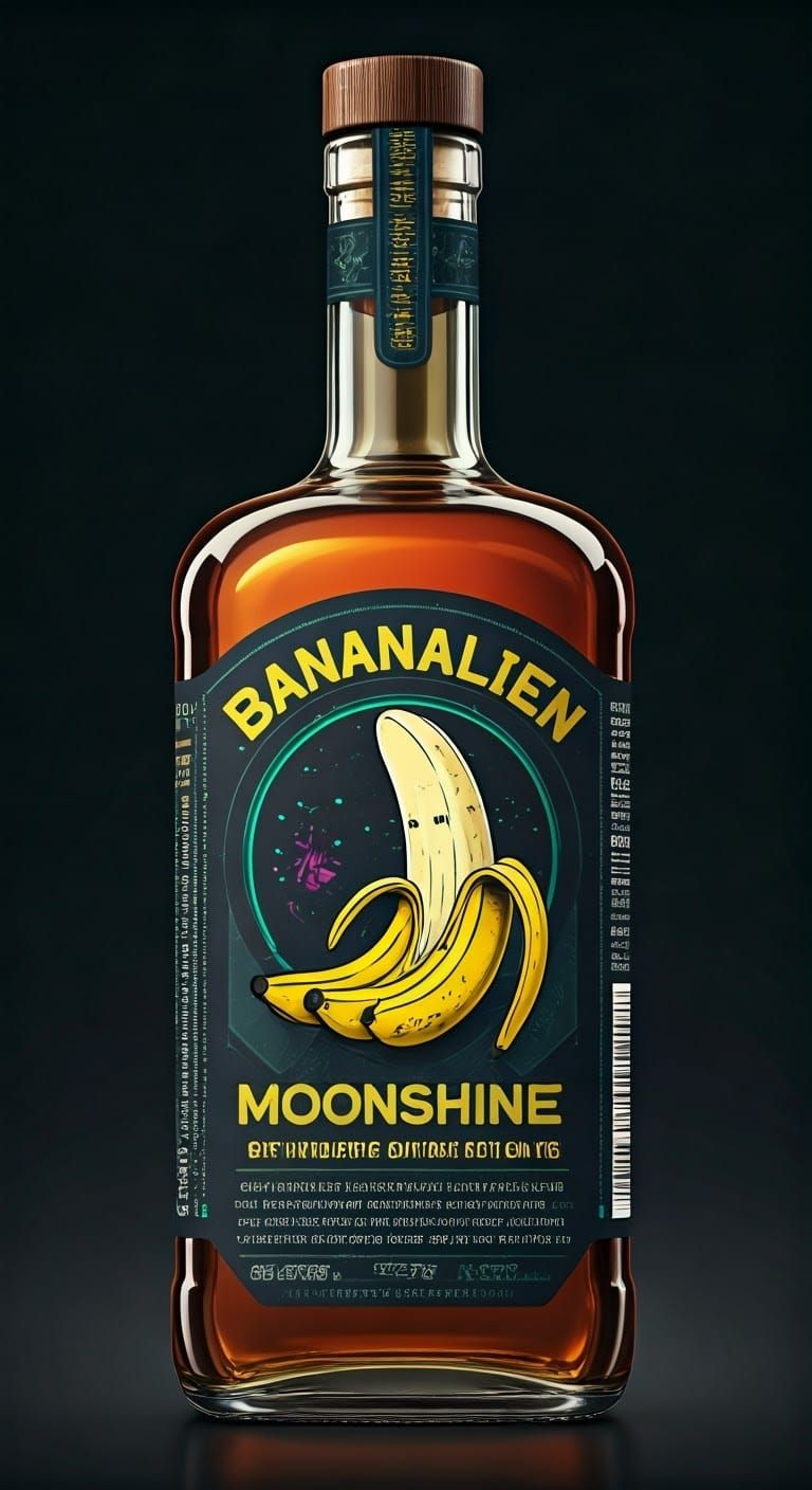 Cyberpunk Bananalien Moonshine Bottle Label