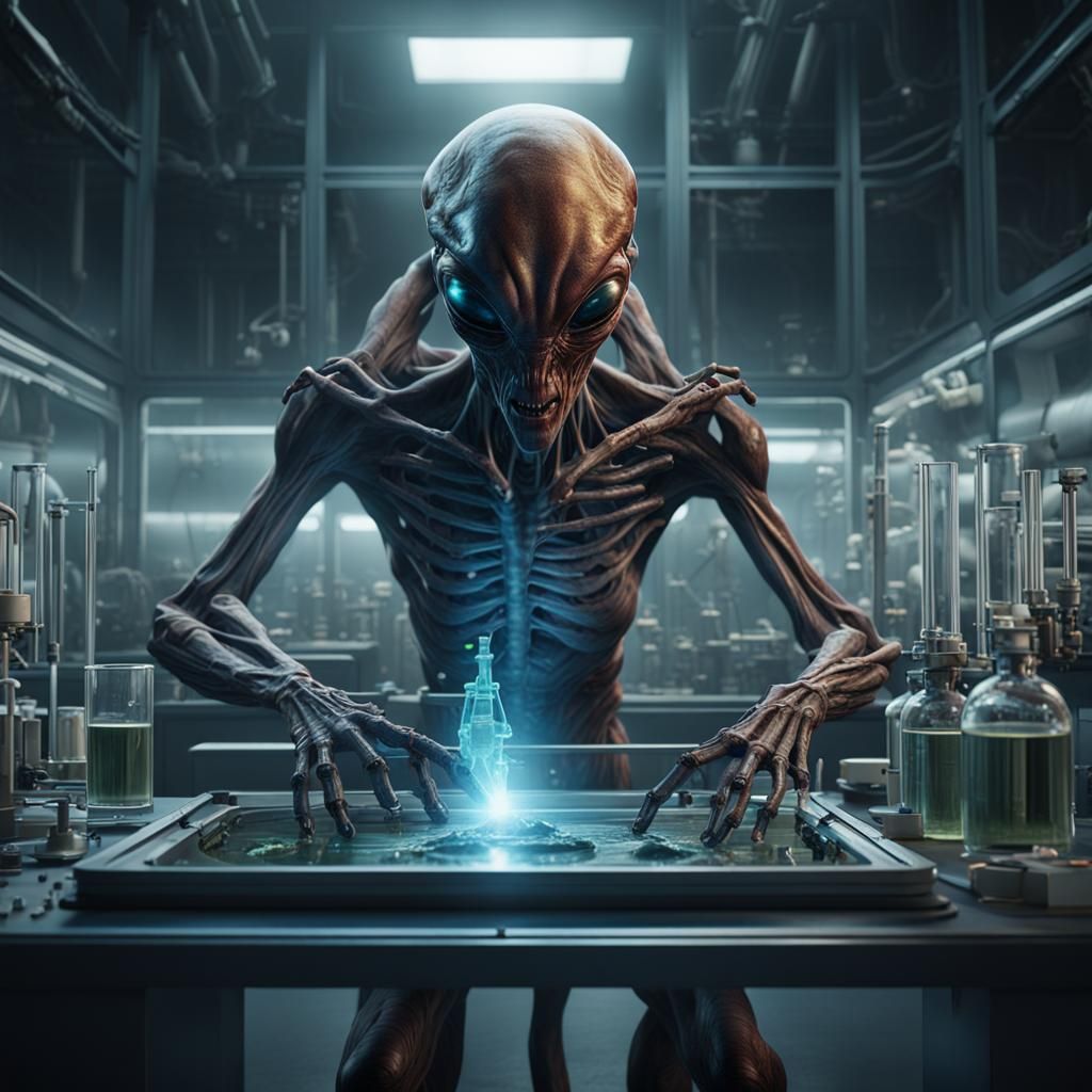 Alien Experiment in Laboratory: Detailed Matte Painting